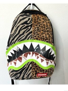 Sprayground Zebra & Leopard Shark Backpack with Neon Green Trim